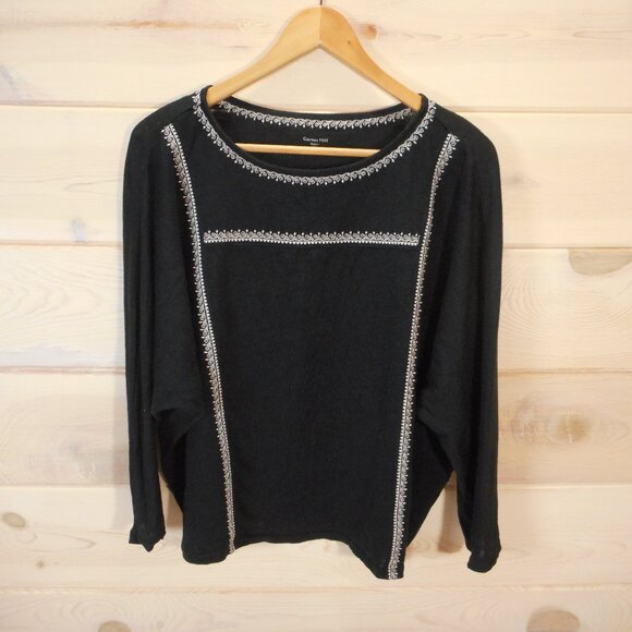 Garnet Hill Women's M Organic Linen Monroe Top Embroidered Black Dolman Sleeve - Picture 1 of 9